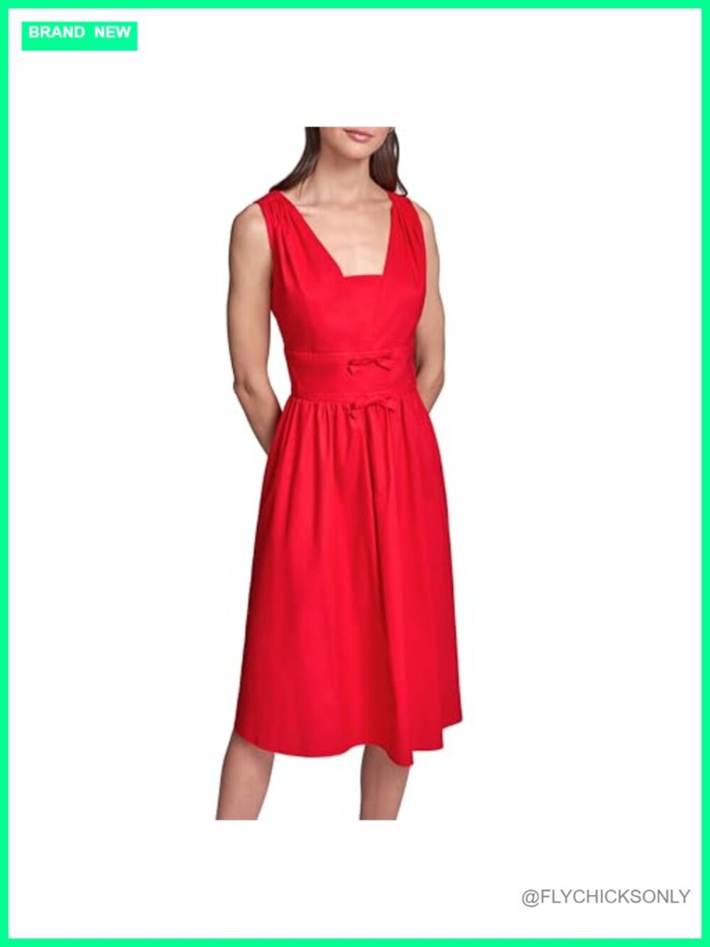 Sleeveless V Neck Cotton Fit and Flare Midi Dress